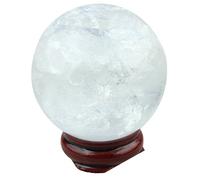 Mookaitedecor - Bola de cristal natural con soporte de madera, esfera de cristal curativo, decoración Feng Shui, blanco, 1.77~1.96"