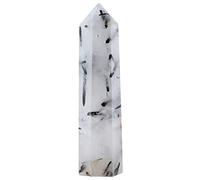 mookaitedecor Curación Cristales Punto Varita cayó Prisma Tallado Piedra de Reiki meditación Decor, Natural Negro rutilado de Cuarzo Negro rutilado Quartz(1.96-3.74")