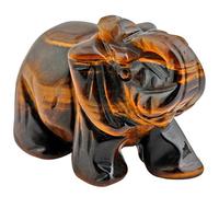 mookaitedecor Figura de elefante de piedra natural de ojo de tigre, piedra preciosa de energía de cristal curativo, estatua de Reiki para decoración del hogar, 1.5 pulgadas