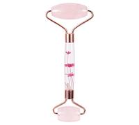 mookaitedecor Masajeador facial de doble rodillo de cuarzo rosa para mujeres, herramienta de cuidado de la piel facial de cristal para tratamiento antienvejecimiento de ojos, cuello y cara