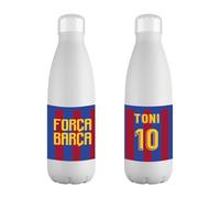 Mookase Botella Personalizada del Barcelona con Nombre y Numero - Botella de Acero Inoxidable de 700 ml - Regalo Original para Niña y Niño.