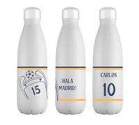 Mookase Botella Personalizada del Real Madrid Futbol con Nombre- Real Madrid - Acero Inoxidable 500 ml- Botellas Equipo de Futbol - Regalo Original - Botella para niño y niña