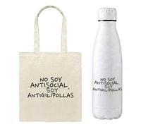 Mookase Pack Tote Bag y Botella 700 ml Oposición para Mujer, Bolsa de Tela con Asa Larga y Botella Blanca de Rosca, Regalo Original