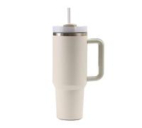 Moollyfox 40 oz Vaso de vacío de doble pared de acero inoxidable con asa Actualizar taza de café de 1200 ml taza portátil de viaje taza de coche taza térmica con pajita y tapa beige
