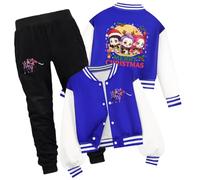 Moollyfox Huntrix - Sudadera para niños, diseño de Navidad, estilo universitario, corta, chaqueta de béisbol deportiva, informal, regalo para niños y niñas, Blue Set, 120