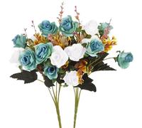 MOOMASS Rosas Artificiales, 24 Rosas pequeñas de Seda, 2 Paquetes de Flores Artificiales, Plantas de Flores de plástico para decoración de mesas de Boda en el hogar, Hotel, Oficina, Boda, (5 Colores