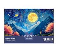 Moon and Full Pink Cherry Blossoms 1000 Pcs Stabiler Karton Puzzle Full Moon Landscape Stressabbau Familienspiel Puzzles Als Wohnaccessoires 38x26cm/1000pcs