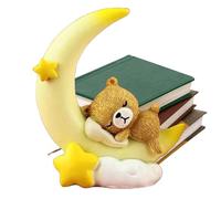 Moon Bear Cake Topper - Mini resina figurina, decoración de mesa creativa | Decoración de dormir blanda con aspecto suave para baby shower Celebration Home Bakery Setup Party Display Postre Theme Dec