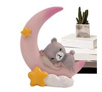 Moon Bear Cake Topper, Reusable Resin Bear Figurine Decoration, Pink/Yellow/Brown Adorable Desktop Ornament for Shower, Birthday, and Party Cake Decor