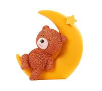Moon Bear Cake Topper, Reusable Resin Bear Figurine Decoration, Pink/Yellow/Brown Adorable Desktop Ornament for Shower, Birthday, and Party Cake Decor
