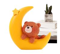 Moon Bear Cake Topper, Reusable Resin Bear Figurine Decoration, Pink/Yellow/Brown Adorable Desktop Ornament for Shower, Birthday, and Party Cake Decor