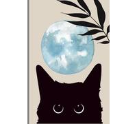 Moon & Black Cat Notebook - Minimalist Aesthetic Journal for Cat Lovers | 6x9 Lined Pages