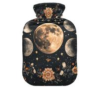 Moon Black Flowers - Botellas de agua caliente boho con cubierta suave, bolsa de compresión caliente de 2 L para calambres menstruales, calambres menstruales, calambres menstruales