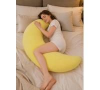 Moon Body Pillow, Giant Moon Sleep Spoon C-Shaped Body Pillow, Soft Hugging Support Pillows for Side Sleepers, Bed Reading, Sleeping and Lounging with Washable Cover (Yellow)