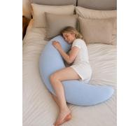 Moon Body Pillow, Giant Moon Sleep Spoon C-Shaped Body Pillow, Soft Hugging Support Pillows for Side Sleepers, Bed Reading, Sleeping and Lounging with Washable Cover (Blue)