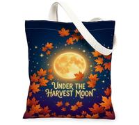 Moon - Bolsa de lona para comestibles, diseño de hojas y estrellas, color naranja, 33 x 38 cm, Naranja, 13x15 Inch