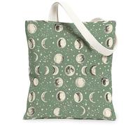 Moon - Bolsa de lona para mujer, diseño celestial vintage de estrellas crecientes, color verde, lavable, reutilizable, para ir de compras, brunch, parque, biblioteca, excursiones, 13 x 15 pulgadas