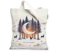 Moon - Bolsa de lona para mujer, diseño de árboles de aventura de naturaleza, ciervos, otoño, azul, lavable, reutilizable, pequeña bolsa de mano ideas para la familia viernes, Azul, 13x15 Inch