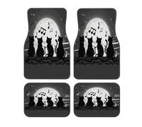 Moon Cat - Juego de 4 alfombrillas universales para automóvil, diseño de notas musicales, cobertura completa, antideslizantes, de poliéster impreso, protección interior delantera y trasera para coches