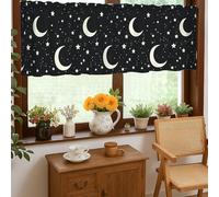 Moon - Cortinas de cocina modernas y contemporáneas con estrellas nocturnas, color negro, cenefa de un solo panel para ventana de cocina, cortinas sobre fregadero, 45,7 x 132,1 cm