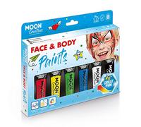 Moon Creations Tubos de pintura facial y corporal | Sin escamas | Sin crueldad | Pintura facial para niños, adultos, disfraces, festivales, Halloween Para hombre Caja de colores primarios 12ml