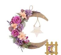 Moon Door Wreath - Artificial Wall Decoration Floral Design, Metal Frame With Rustic Charm, Silk Petals With Gentle Texture, Wreath Styling Compact Feature, Seasonal Supplies For Spring, Summer, Holid