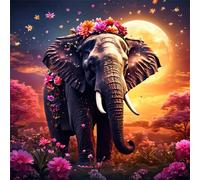 Moon Elephant Diamond Art Kits for Adults,5D Flower Animal Diamond Painting Kits for Beginner DIY Square Full Drill Embroidery Cross Stitch Diamond Dots Craft for Home Wall Decor Gifts 60x60 cm