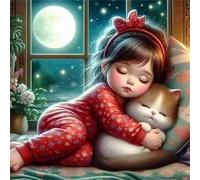 Moon Girl Cat Jigsaw Puzzle 35 Pieces 30x30cm/12x12inch, Difficult Jigsaw Puzzles for Adults 35, Beautiful Art Work, Great Festive Puzzle Gift for Men/Women