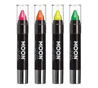 Moon Glow Barra de pintura facial UV de neón/crayón corporal, maquillaje para rostro y cuerpo: brilla intensamente bajo iluminación UV4 Unidades (Paquete de 1)