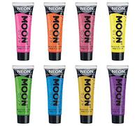 Moon Glow Gel facial y corporal con purpurina UV de neón - brilla intensamente bajo los rayos UV12 ml (Paquete de 8)