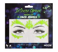 Moon Glow Joyas faciales UV de neón - Gemas corporales para la cara del festival, pegatinas de brillo para ojos con maquillaje de cristal, joyas de tatuajes temporales verde 1 Unidad (Paquete de 1)