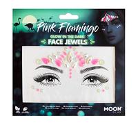 Moon Glow Joyas para la cara que brillan en la oscuridad: gemas para el cuerpo y la cara del festival, pegatinas con purpurina para ojos, maquillaje de cristal (flamenco rosa)1 Unidad (Paquete de 1)