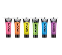 Moon Glow Pintura facial y corporal Intense Neon UV - naranja, amarillo, verde, azul, morado 12 ml (Paquete de 6)