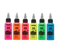Moon Glow Pintura para tela Neon UV 3D - Pintura textil para ropa, camisetas, bolsos, zapatos y lienzos Multicolor 30 ml (Paquete de 6)