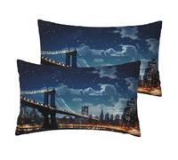 Moon Light New York City - Juego de 2 fundas de almohada de lino, tamaño Queen, refrescantes, con cierre de cremallera, suave, transpirable, 12 x 20 pulgadas, sin arrugas, para todas las estaciones