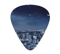 Moon Light New York City - Púas de guitarra estampadas, 12 púas de celuloide, púas triangulares clásicas para guitarra acústica, eléctrica, bajo, incluye 0,46 mm, 0,71 mm, 0,96 mm