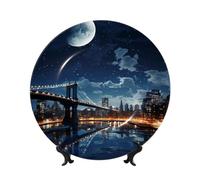Moon Light - Platos decorativos de porcelana de hueso de la ciudad de Nueva York, placa decorativa de cerámica personalizada de 8 pulgadas con soporte de exhibición, adornos de cerámica, placa de
