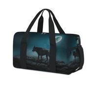 Moon Night Alone Wolf - Bolsas de lona deportivas para niños, niñas, mujeres, hombres, lobo, durante la noche, fin de semana, bolsa de viaje, gimnasio, casual, bolsa de lona