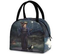 Moon Night Fairy with Magic Wand Black Cat Lunch Tote Bag con bolsillo frontal Reutilizable Aislamiento térmico Cierre de cremallera Cooler Container Bag para la escuela Trabajo Picnic Viajes Pesca Pl