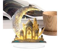 Moon Ornaments - 2D Acrylic Crafts Festival Decoration with Castle Design, Christmas Ornament for Home Room, Nursery Accent with Stable Base, Event Decor, Bedroom Ornament for Party Wedding
