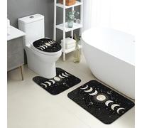 Moon Phase - Juego de 3 alfombrillas de baño, absorbentes, antideslizantes, en forma de U, lavables, cielo nocturno, secado rápido, juego de alfombras de baño de franela
