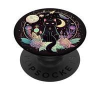 Moon Phases Crystal Witchy Cute Black Cat Kawaii Pastel Goth PopSockets PopGrip Adhesivo