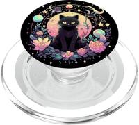 Moon Phases Crystal Witchy Cute Black Cat Kawaii Pastel Goth PopSockets PopGrip para MagSafe