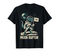 Moon Raptor Dinosaur Astronaut Standing on Lunar Surface Camiseta