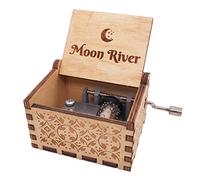 Moon River Music Box - Caja de música de madera grabada con manivela de 18 notas, reproduce río luna, color marrón