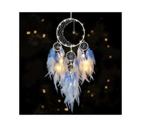 Moon Shaped Dream Catcher White Blue Feathers for Bedroom Handmade Wall Decor Wall Decor for Walls