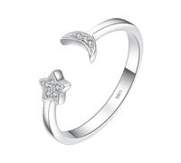 Moon Star 925 Sterling Silver Ring Cubic Zirconia Open Ajustable Apilable Puño Wrap Anillos para los Dedos para Mujeres Durabilidad And Profesional
