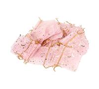 Moon Star Bolsas de Organza 100 Piezas Bolsas de con cordón Transparente Rosa con Patrones Dorados para Favores de Fiesta Navidad Boda Baby Shower Embalaje de joyería 3,3 x 2,6