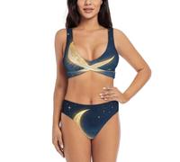Moon Star Night - Conjunto de bikini cruzado para mujer, traje de baño de dos piezas con almohadillas extraíbles, triángulo ajustable, Negro, XL