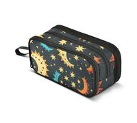 Moon Stars - Estuche para lápices negro de gran capacidad para niños y niñas, 3 compartimentos, organizador de papelería, estuche para escuela, oficina, trabajo, Luna Estrellas Negras, Talla única,